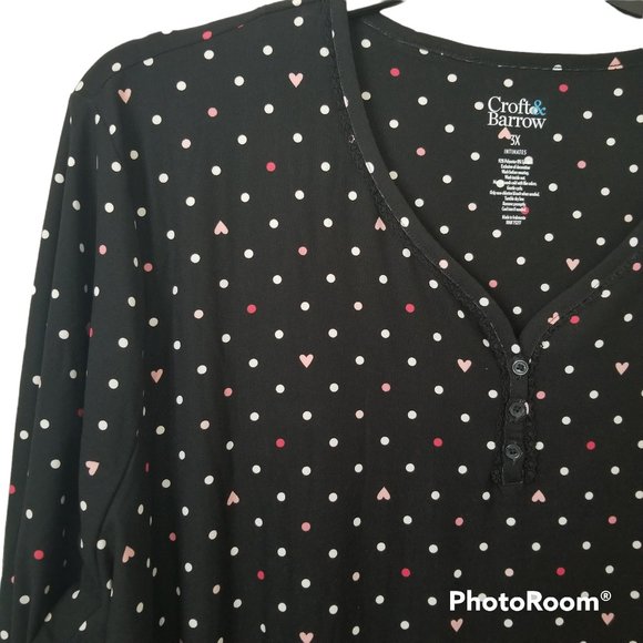 Croft & Barrow Long Sleeve Heart Henley Sleepshirt Pajamas Plus Size 3X - Picture 4 of 11